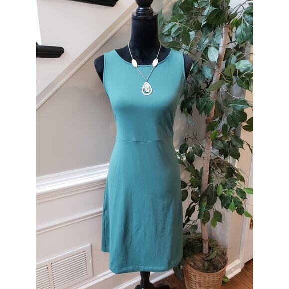 Eddie Bauer Midi Dress Women's Large Blue Sleeveless Round Neck Stretch Pullover - Picture 1 of 12
